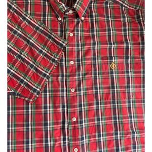 Lauren Ralph Lauren‎ cotton button down short sleeve LG red plaid logo